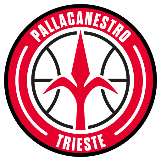 Logo della Pallacanestro Trieste, circolare con al centro un'alabarda rossa su un oallone da basket stilizzato ed una cornice esterna rossa con scrivvo in alto Pallacanestro ed in basso Trieste